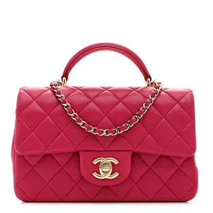 Chanel Lambskin Quilted Mini Top Handle Rectangular Flap Dark Pink 1 of 10
