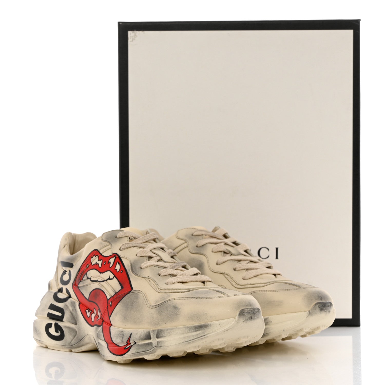 Gucci Calfskin Mouth Print Mens Rhyton Sneakers 8.5 Ivory 10 of 10
