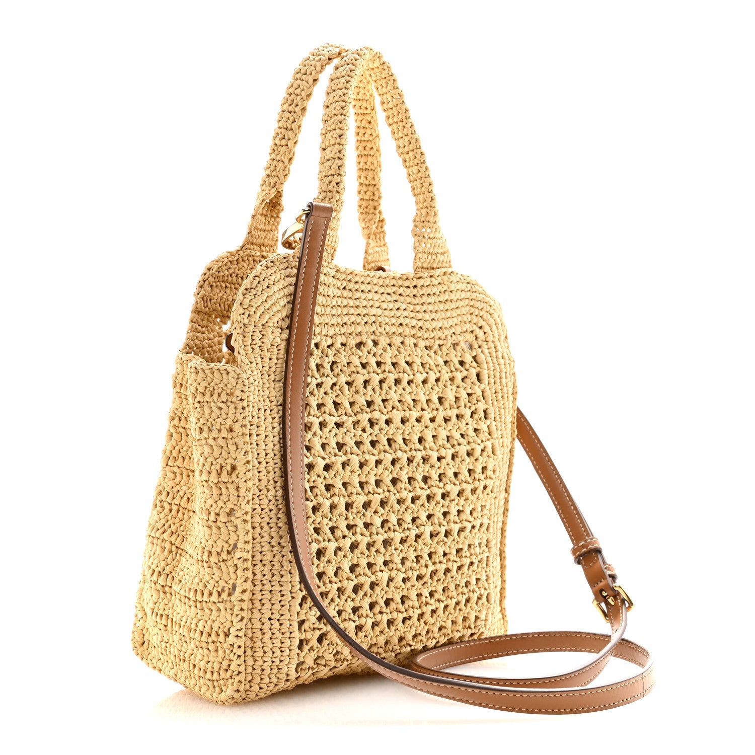 Miu Miu Raffia Crochet Woven Tote Bag Beige 1812849 – FASHIONPHILE