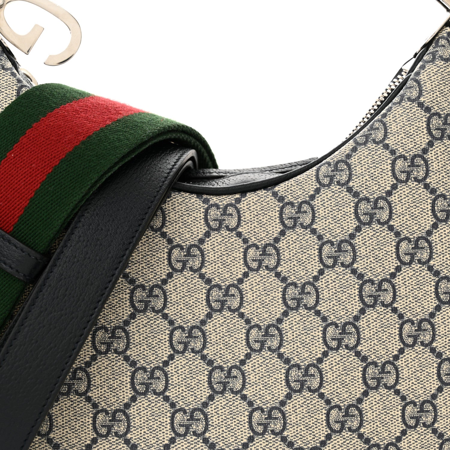 Gucci GG Supreme Monogram Textured Calfskin Web Small Attache Shoulder Bag Beige Blue 7 of 10
