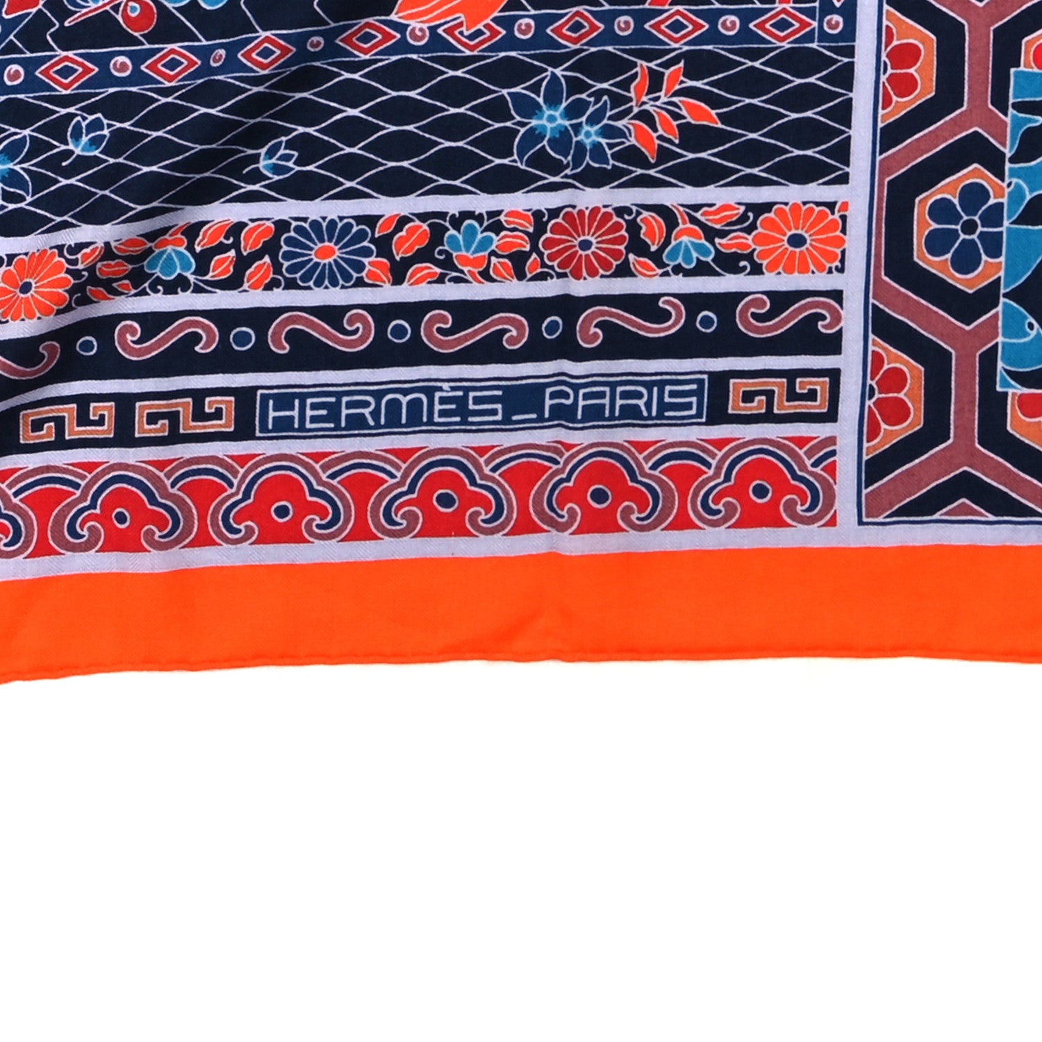 Hermes Cashmere Silk Collections Imperiales Shawl 140 Orange Bleu Brique 3 of 3