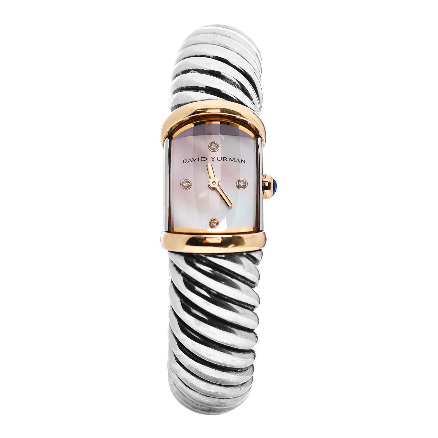 David Yurman Sterling Silver 18K Yellow Gold Diamond Mother of Pearl 19mm Waverly Quartz Watch 1 of 6