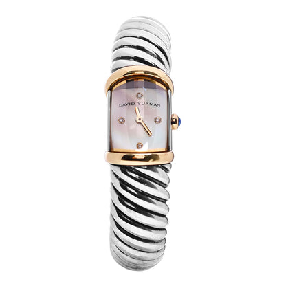 David Yurman Sterling Silver 18K Yellow Gold Diamond Mother of Pearl 19mm Waverly Quartz Watch 1 of 6