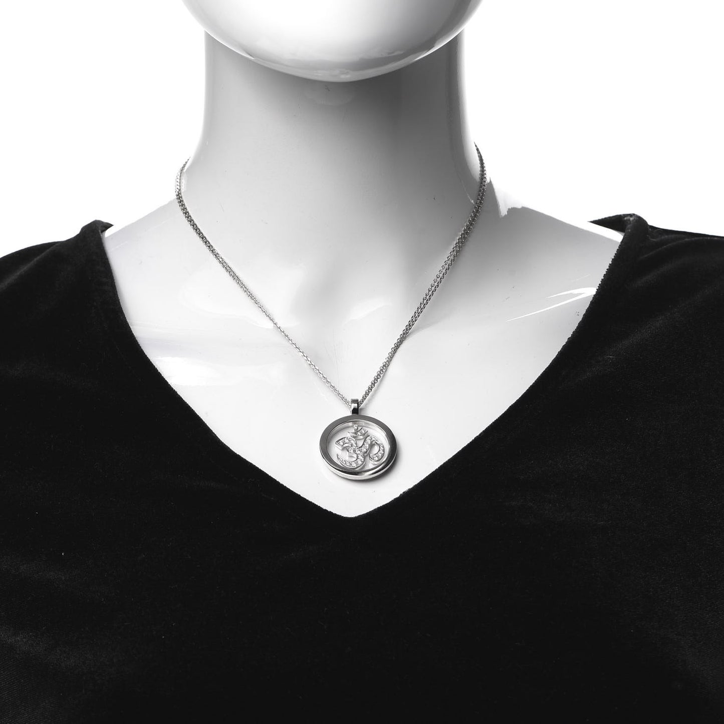 18K White Gold Diamond Om Pendant Necklace