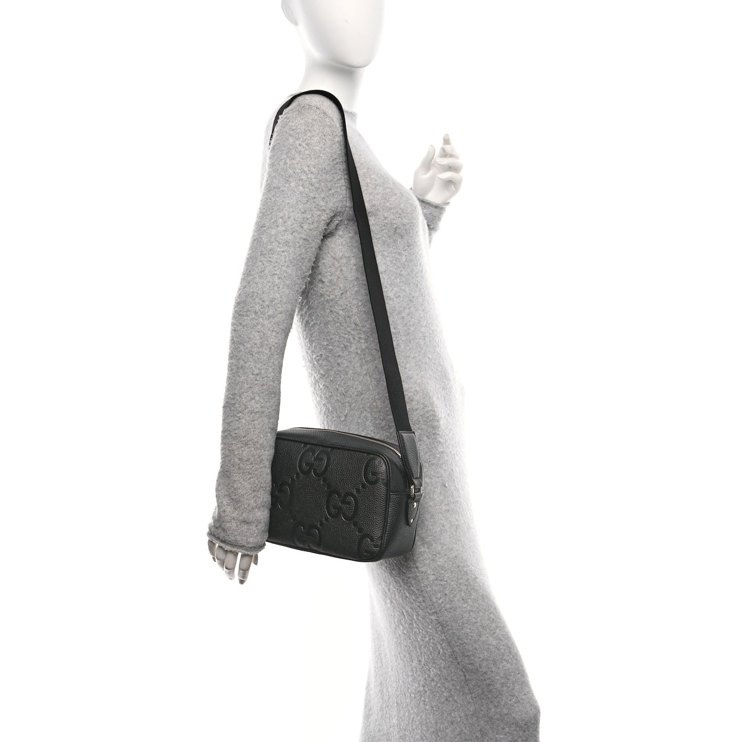 Piuma Calfskin Jumbo GG Embossed Medium Messenger Bag Black