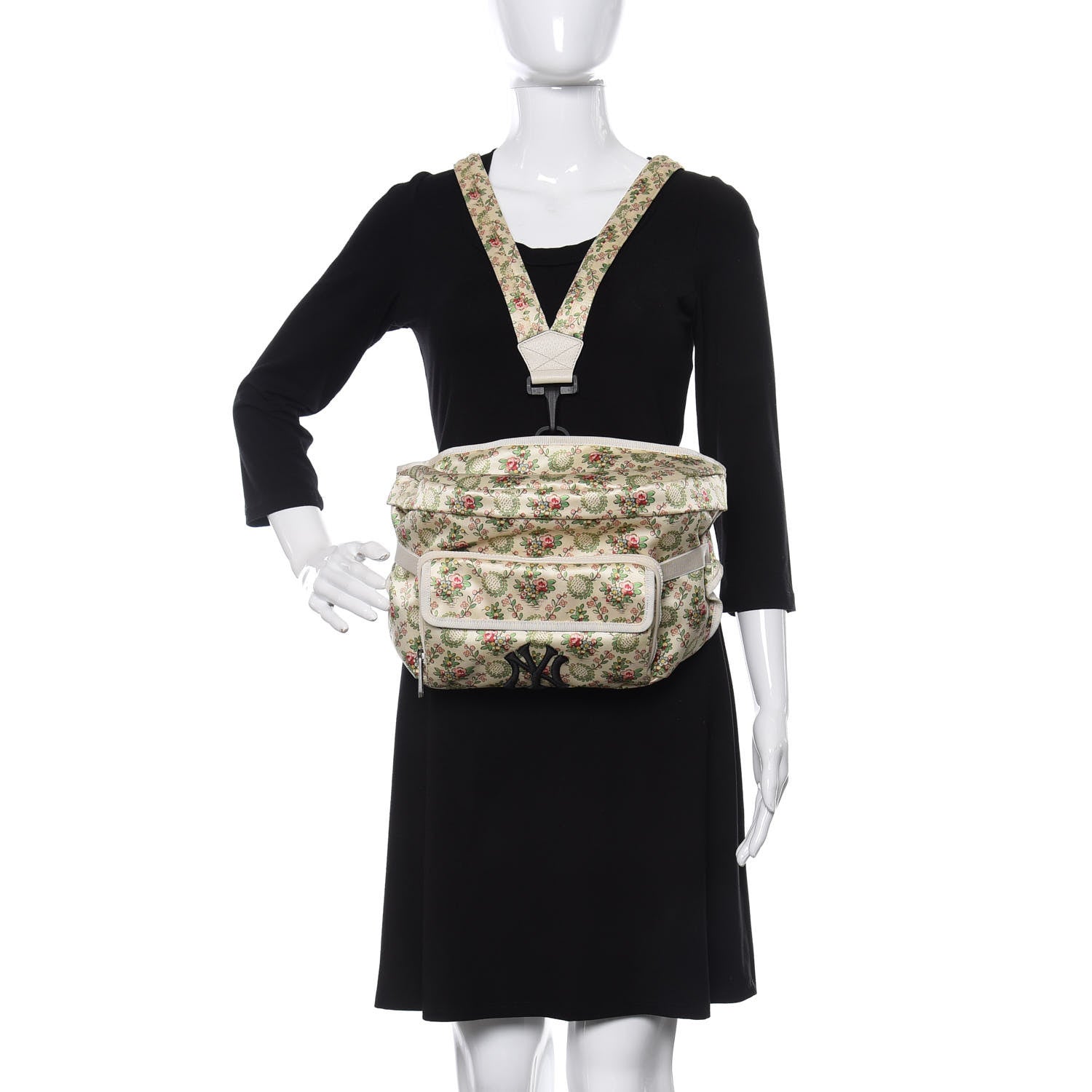 Gucci X MLB Satin Floral Print NY Yankees Patch Convertible Belt Bag Ivory Green 2 of 10