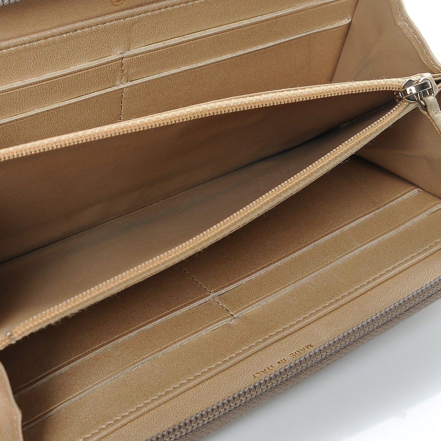 Lambskin Camellia Embossed Large Gusset Zip Around Wallet Beige