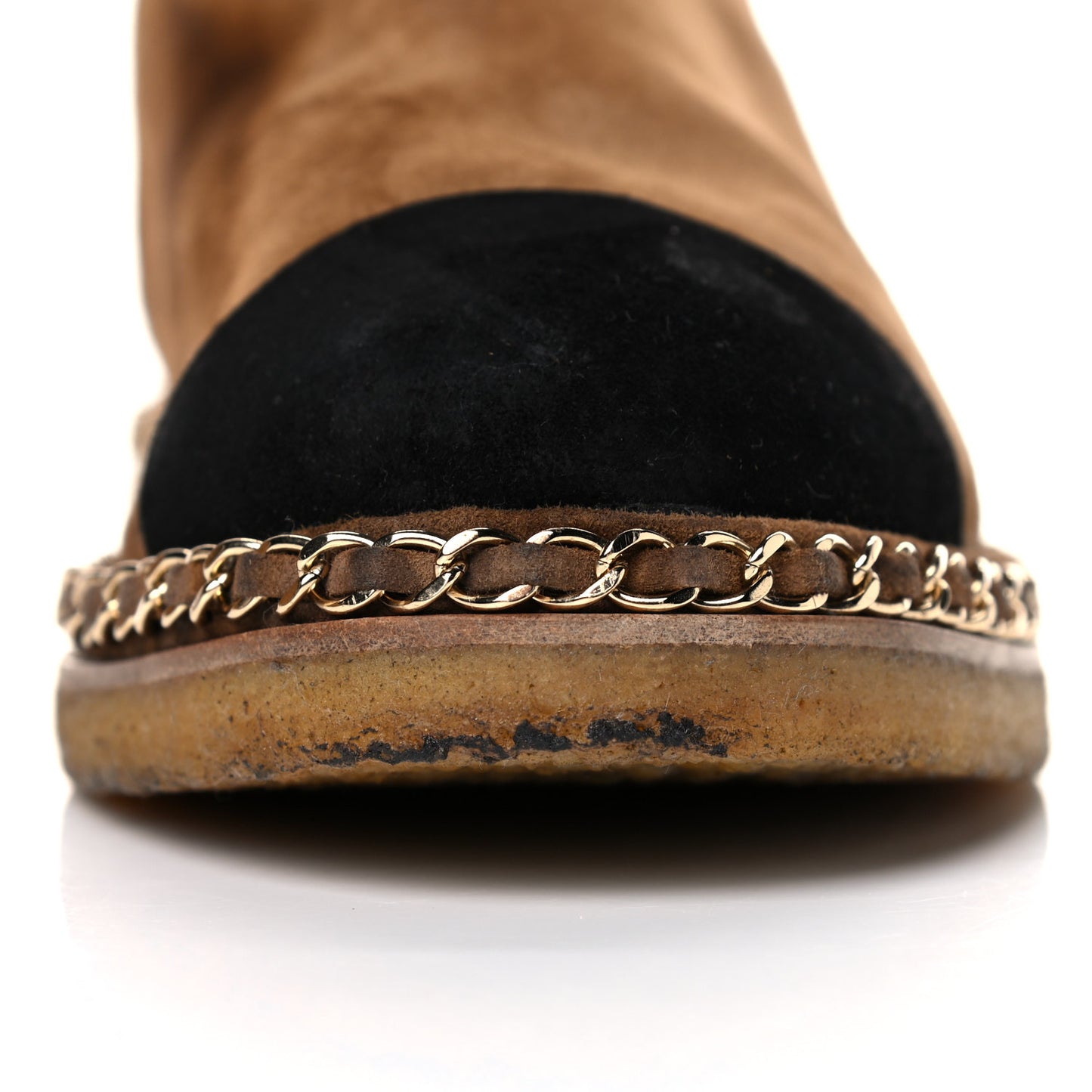 Kid Suede Shearling Womens Cap Toe Chain Short Boots 40.5 Light Brown Black