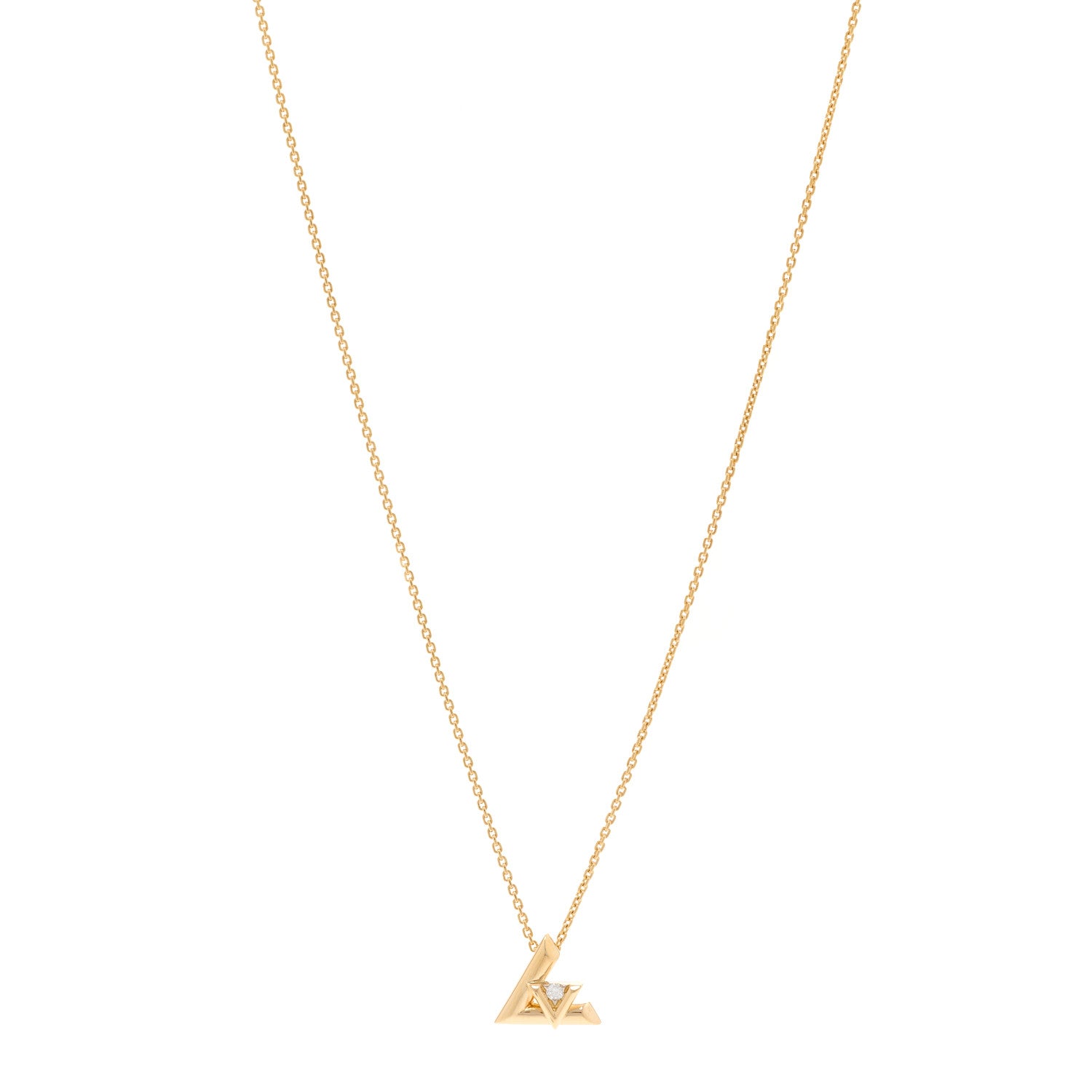 Louis Vuitton 18K Yellow Gold Diamond Small LV Volt One Pendant Necklace 1 of 6