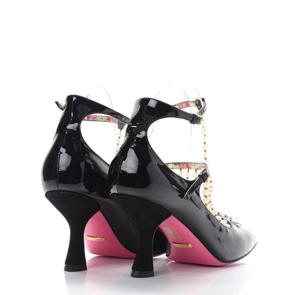 Gucci Patent Pearl Taide T-Strap Mid Heel Pumps 39.5 Black 4 of 7