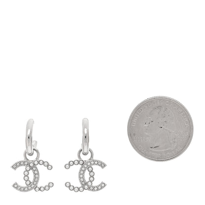 Chanel Metal Pearl Crystal CC Drop Earrings Silver 2 of 5