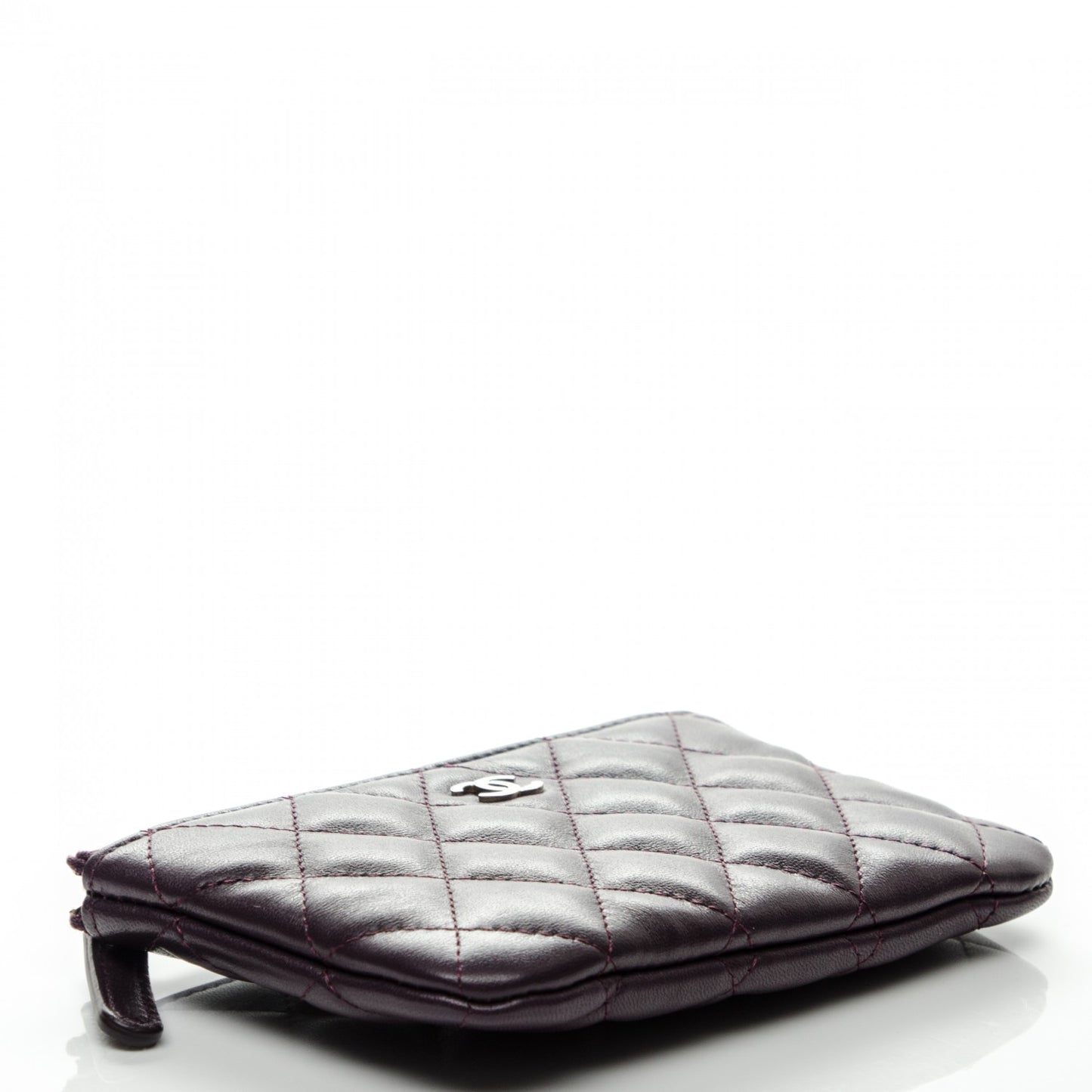 Lambskin Quilted Small Cosmetic Case Dark Purple
