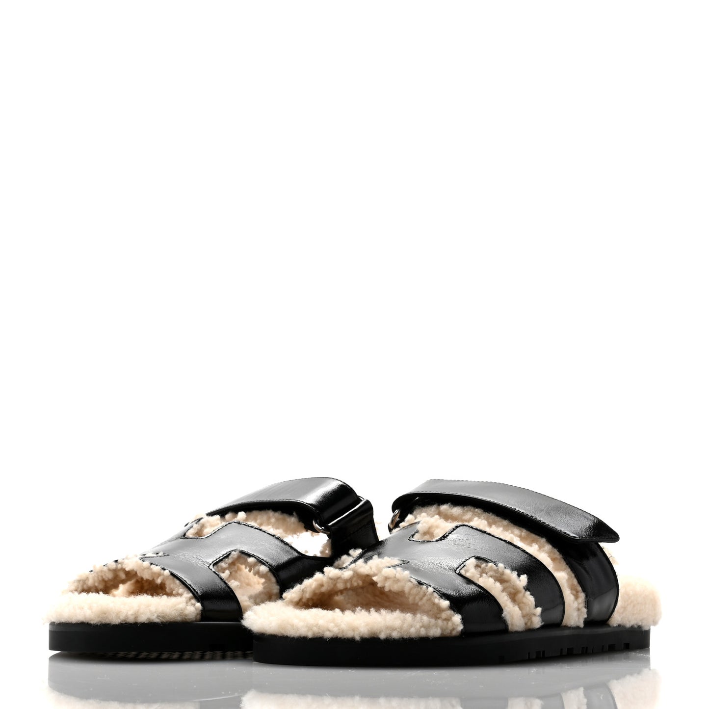 Glazed Nappa Woolskin Chypre Sandals 37.5 Black Ecru