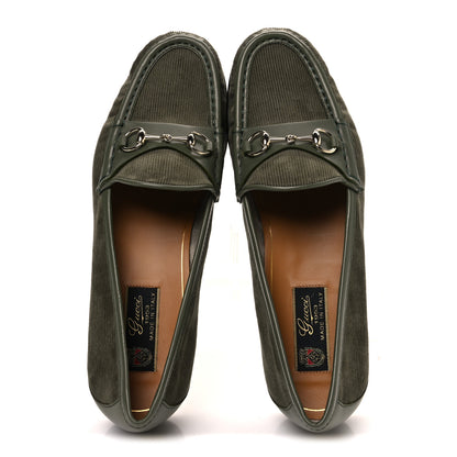 Gucci Corduroy Womens 1953 Horsebit Loafers 40 Sweet Military 2 of 10