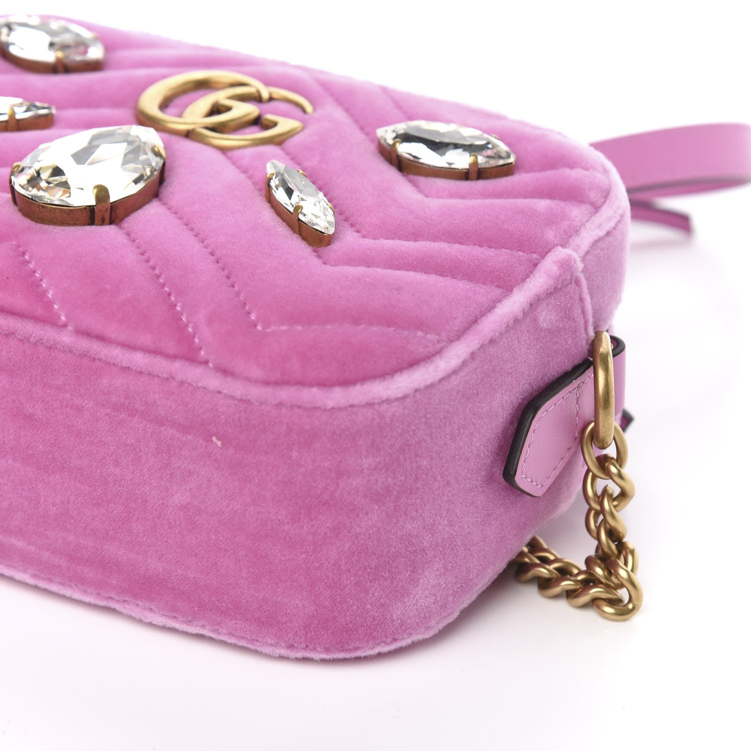 Gucci Velvet Matelasse Marquise Crystals Mini GG Marmont Chain Shoulder Bag Malva 9 of 10