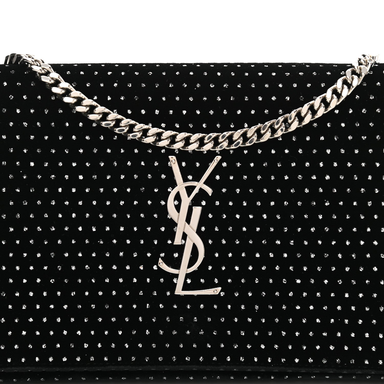 Saint Laurent Velvet Crystal Monogram Chain Wallet Black 8 of 10