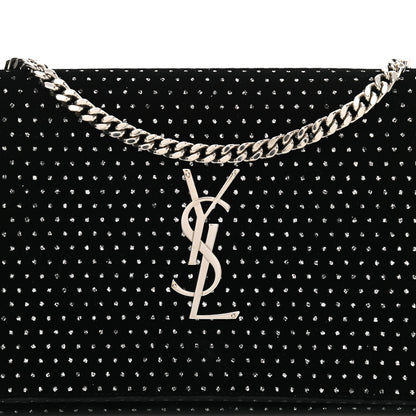 Saint Laurent Velvet Crystal Monogram Chain Wallet Black 8 of 10