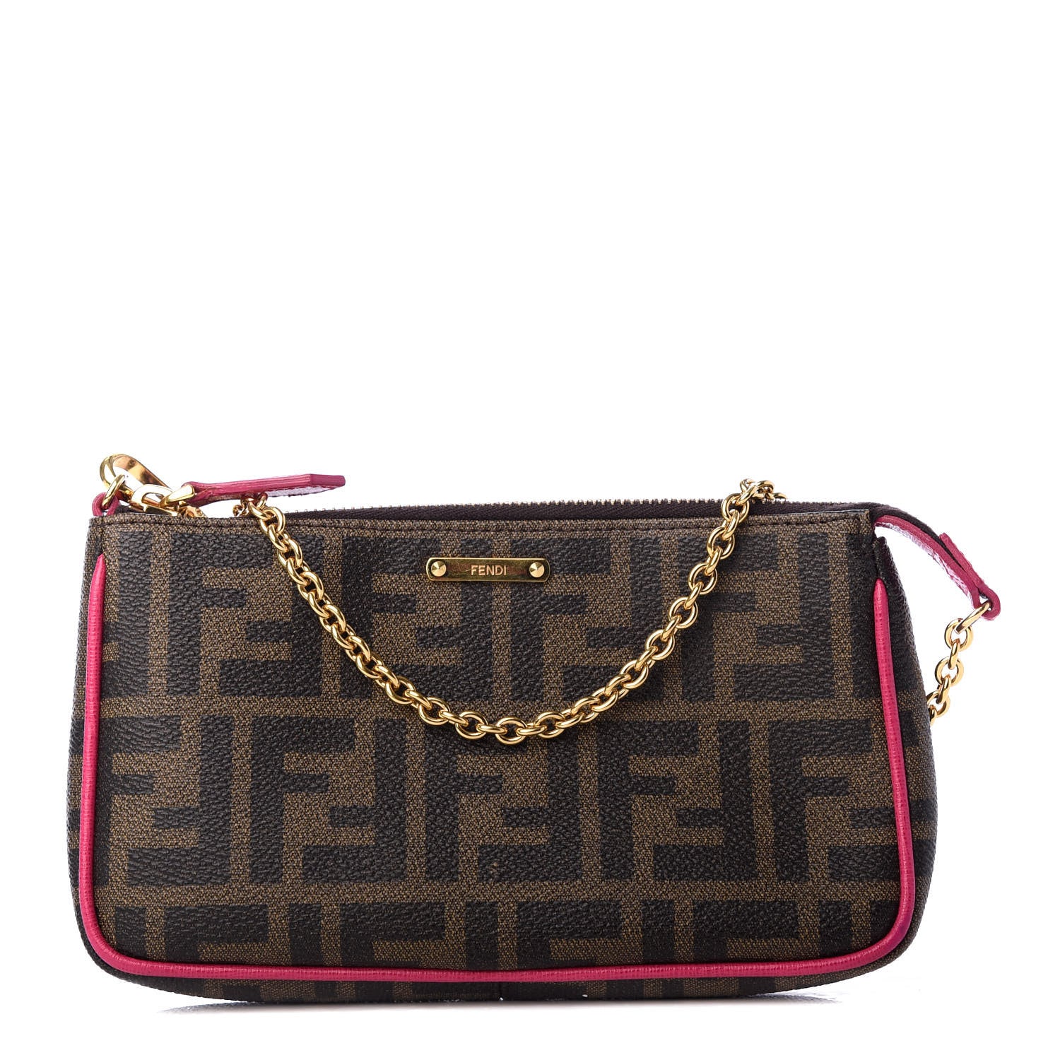 Fendi Zucca Spalmati Vitello Elite Pochette Tobacco Ciclamino 1 of 8