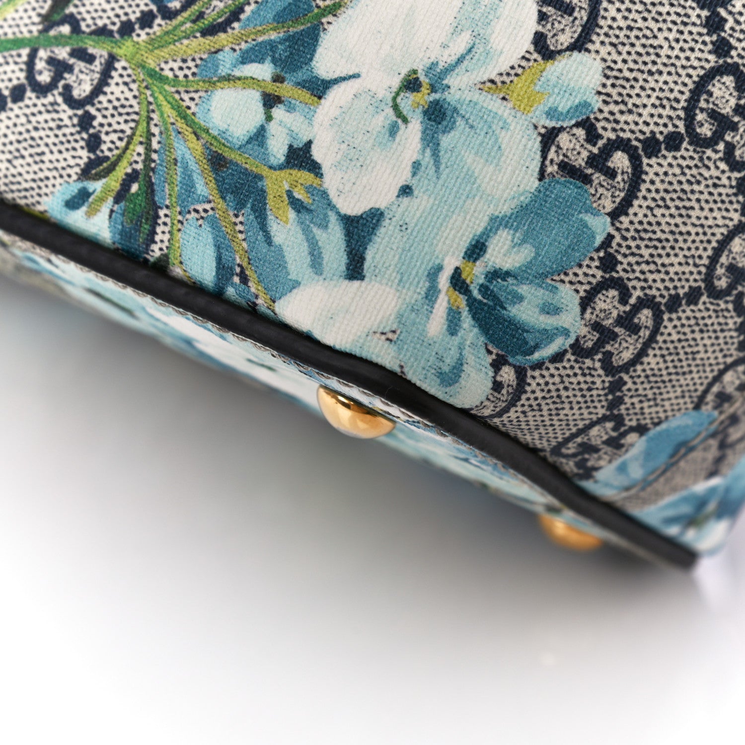 Gucci GG Supreme Monogram Blooms Medium Zippered Bucket Tote Beige Blue Navy Hibiscus Red 10 of 10