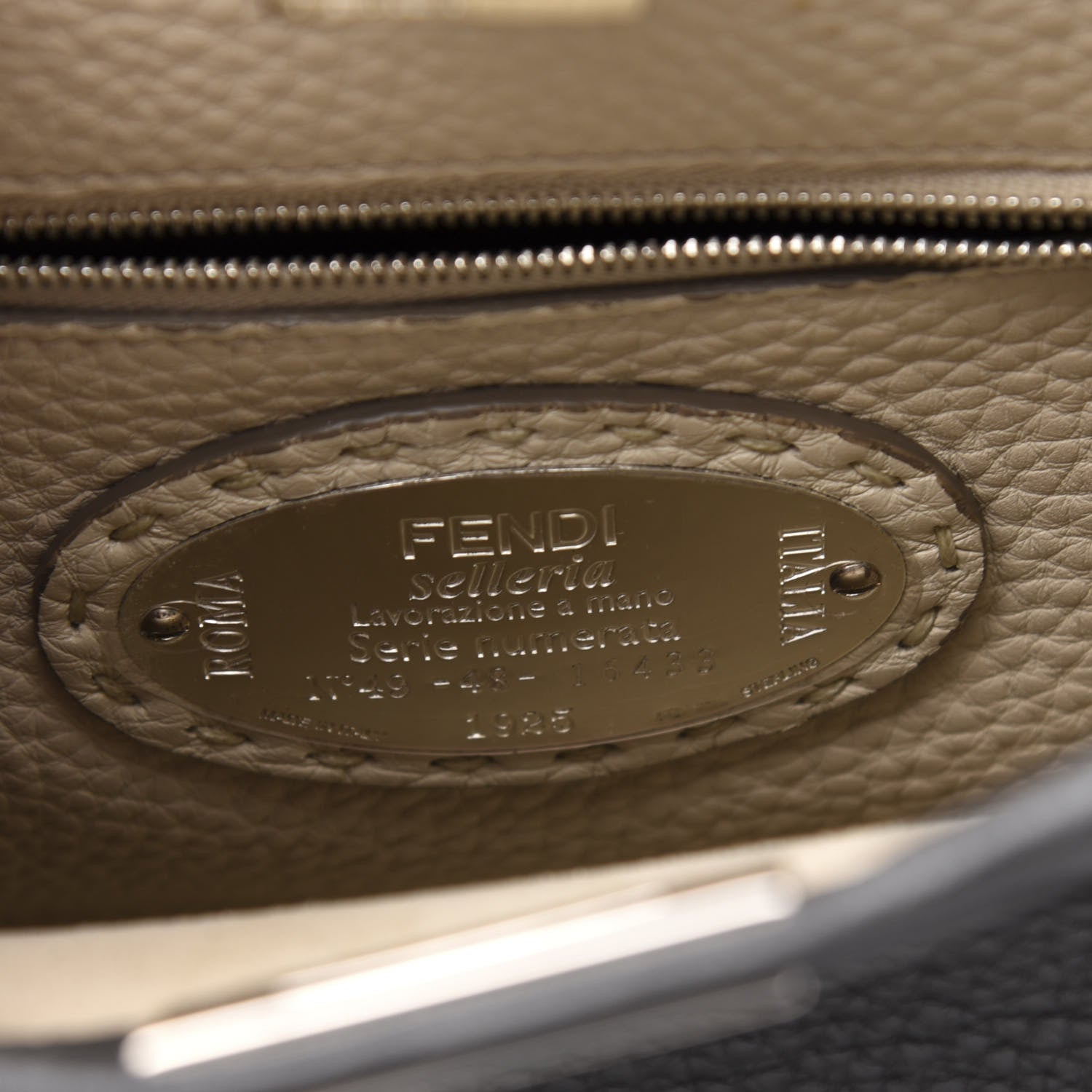 Fendi Cuoio Romano Selleria Bi-Color Mini Peekaboo Iconic Satchel Asfalto Latte 9 of 10