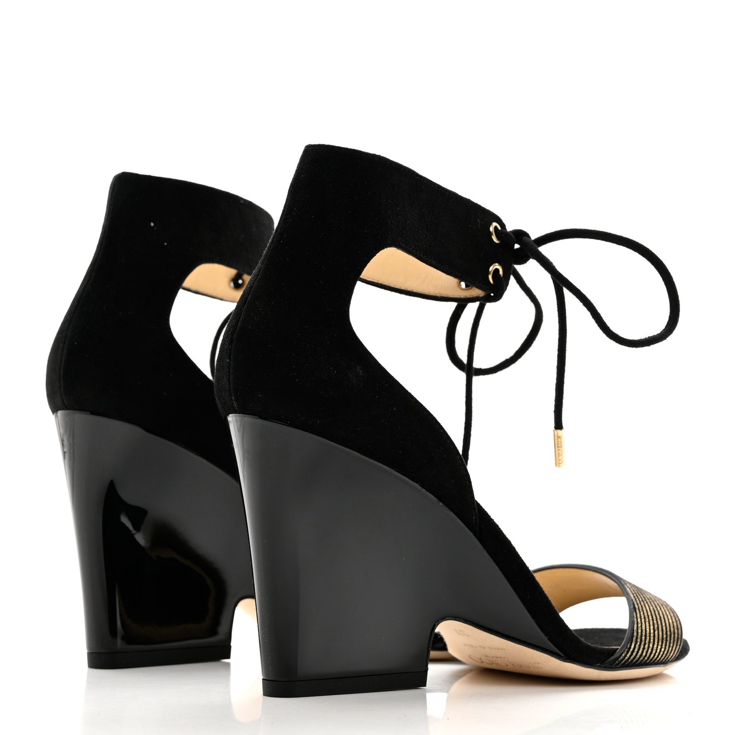 Suede Metallic Striped Morena 90 Wedge Sandals 37 Black Gold