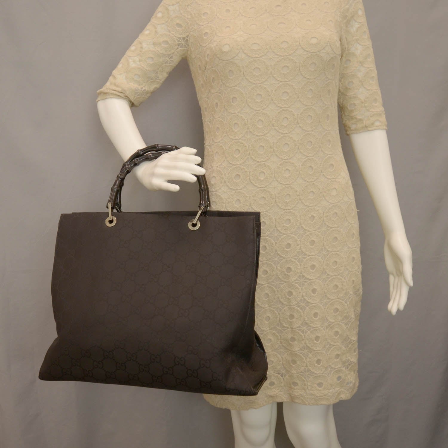 Gucci Nylon Monogram Bamboo Handle Bag Black 2 of 8