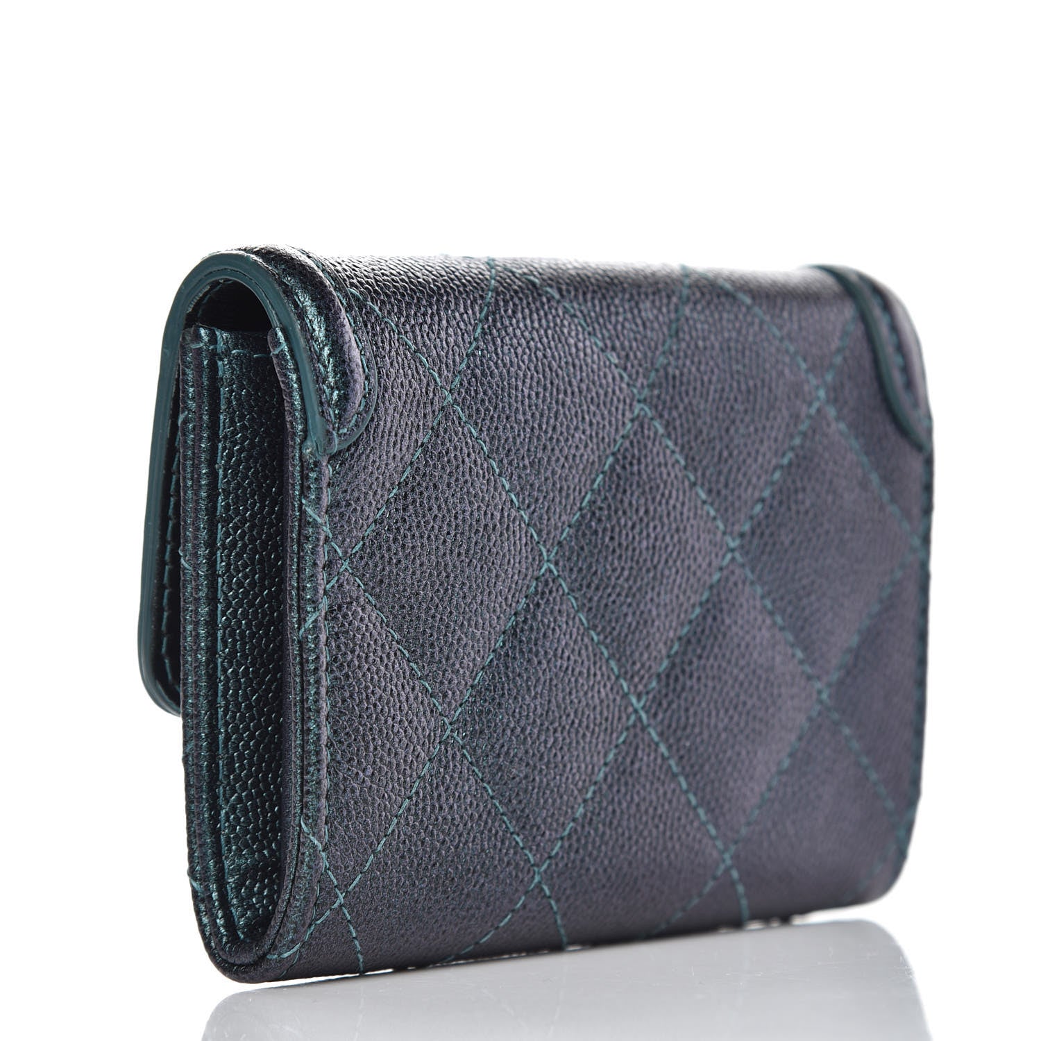 Chanel Iridescent Caviar Quilted Filigree Card Holder Dark Turquoise 3 of 9