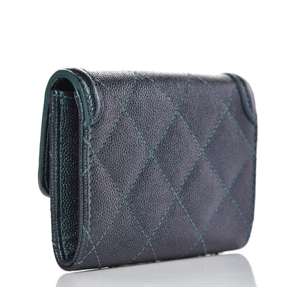 Chanel Iridescent Caviar Quilted Filigree Card Holder Dark Turquoise 3 of 9