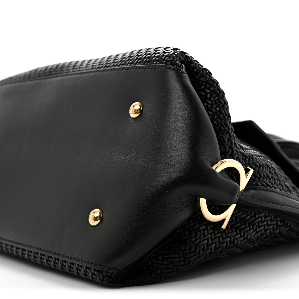 Woven Calfskin Medium Sofia Shoulder Bag Black