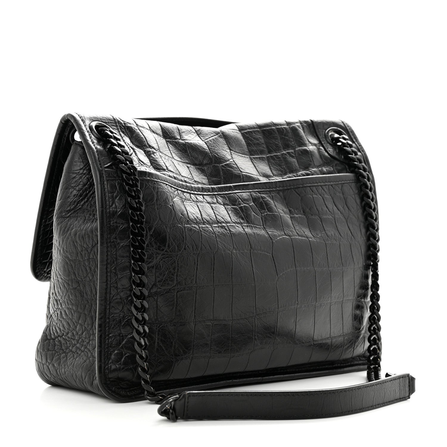 Saint Laurent Crocodile Embossed Lambskin Monogram Medium Niki Chain Satchel Black 3 of 12