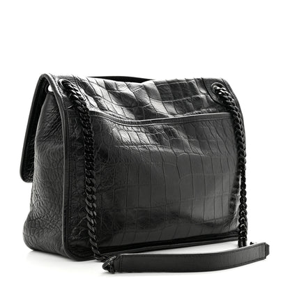 Saint Laurent Crocodile Embossed Lambskin Monogram Medium Niki Chain Satchel Black 3 of 12