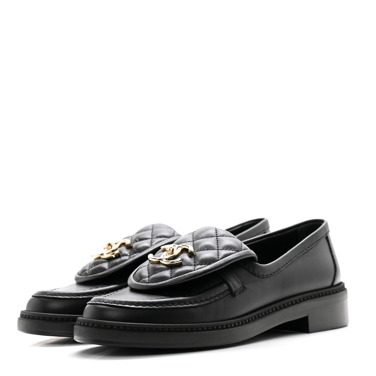 Lambskin Quilted CC Turnlock Loafers 36 Black