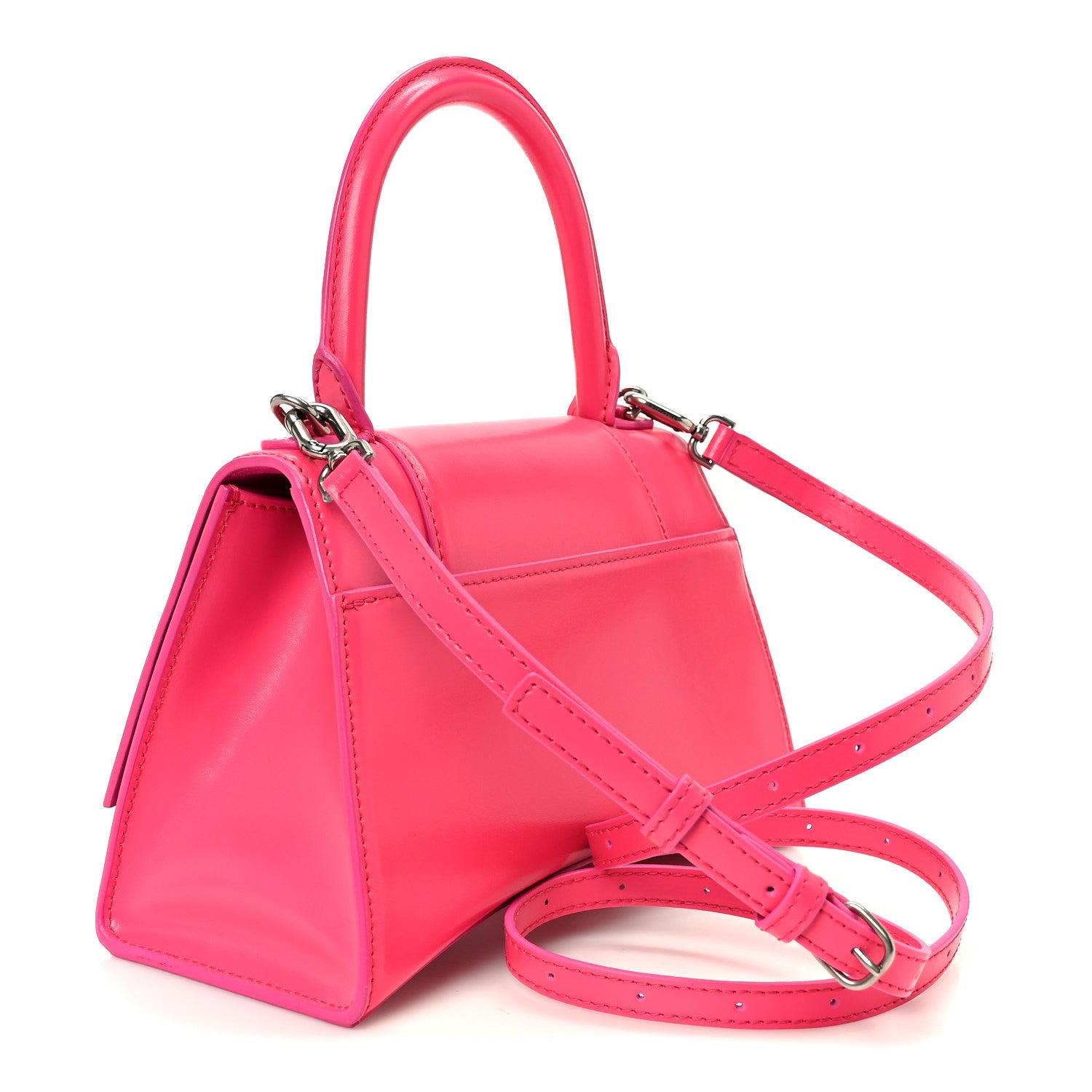 Balenciaga Shiny Box Calfskin Small Hourglass Top Handle Bag Acid Fuchsia 3 of 10