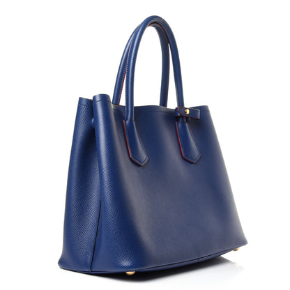 Prada Saffiano Cuir Small Double Bag Ink Blue Fire Engine Red 3 of 12