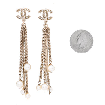 Chanel Pearl Chain CC Dangle Earrings Gold 2 of 5