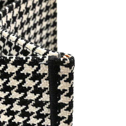 Christian Dior Canvas Houndstooth Embroidered Medium Book Tote Black White 12 of 14