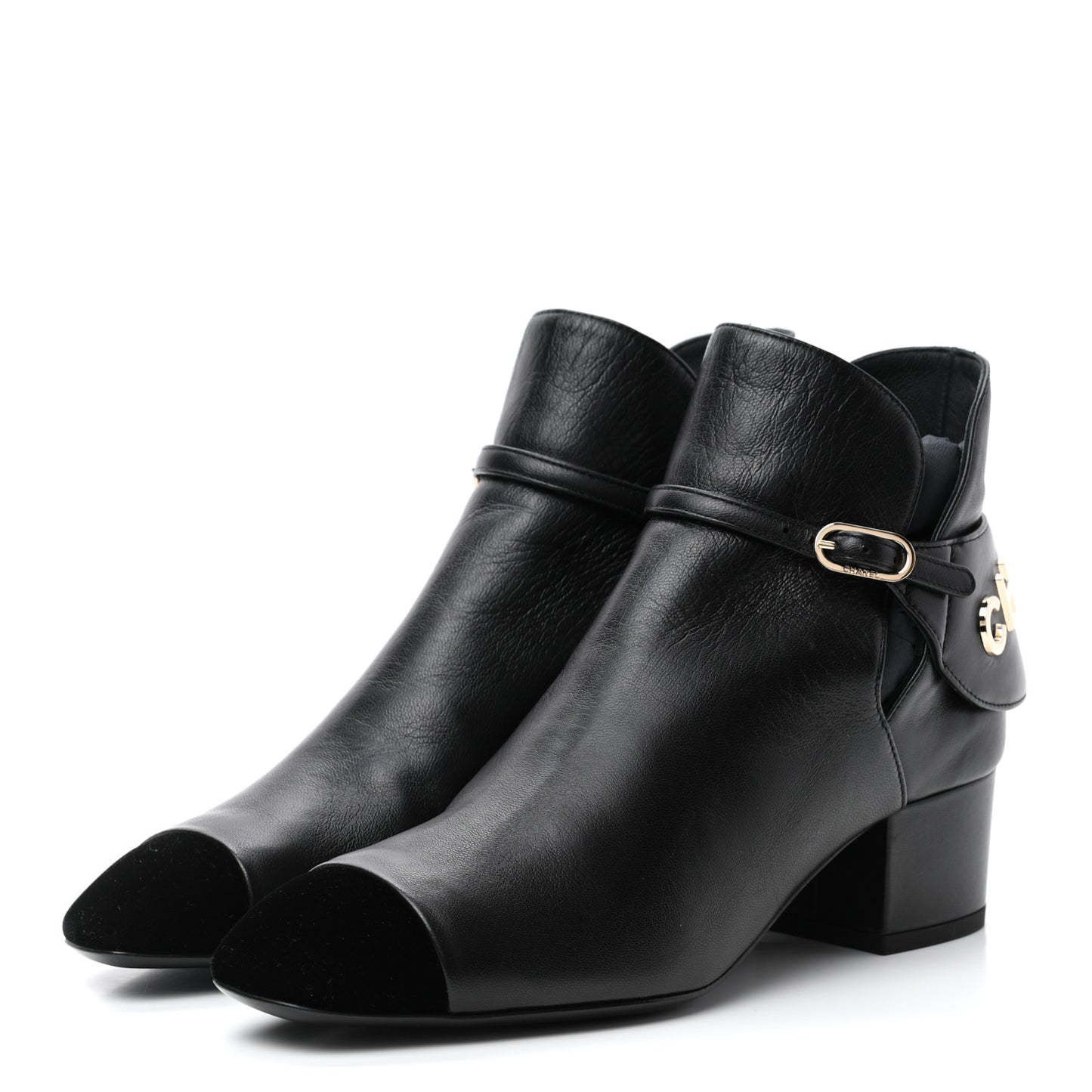 Lambskin Velvet Cap Toe Short Ankle Boots 35 Black