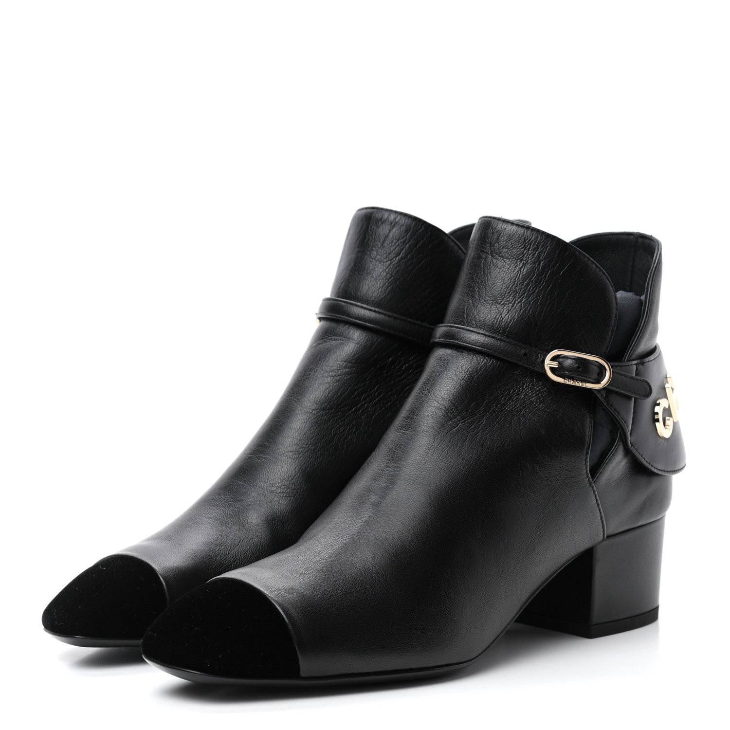 Chanel Lambskin Velvet Cap Toe Short Ankle Boots 35 Black 3 of 9