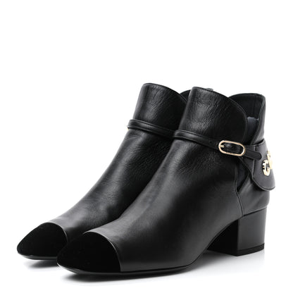 Chanel Lambskin Velvet Cap Toe Short Ankle Boots 35 Black 3 of 9