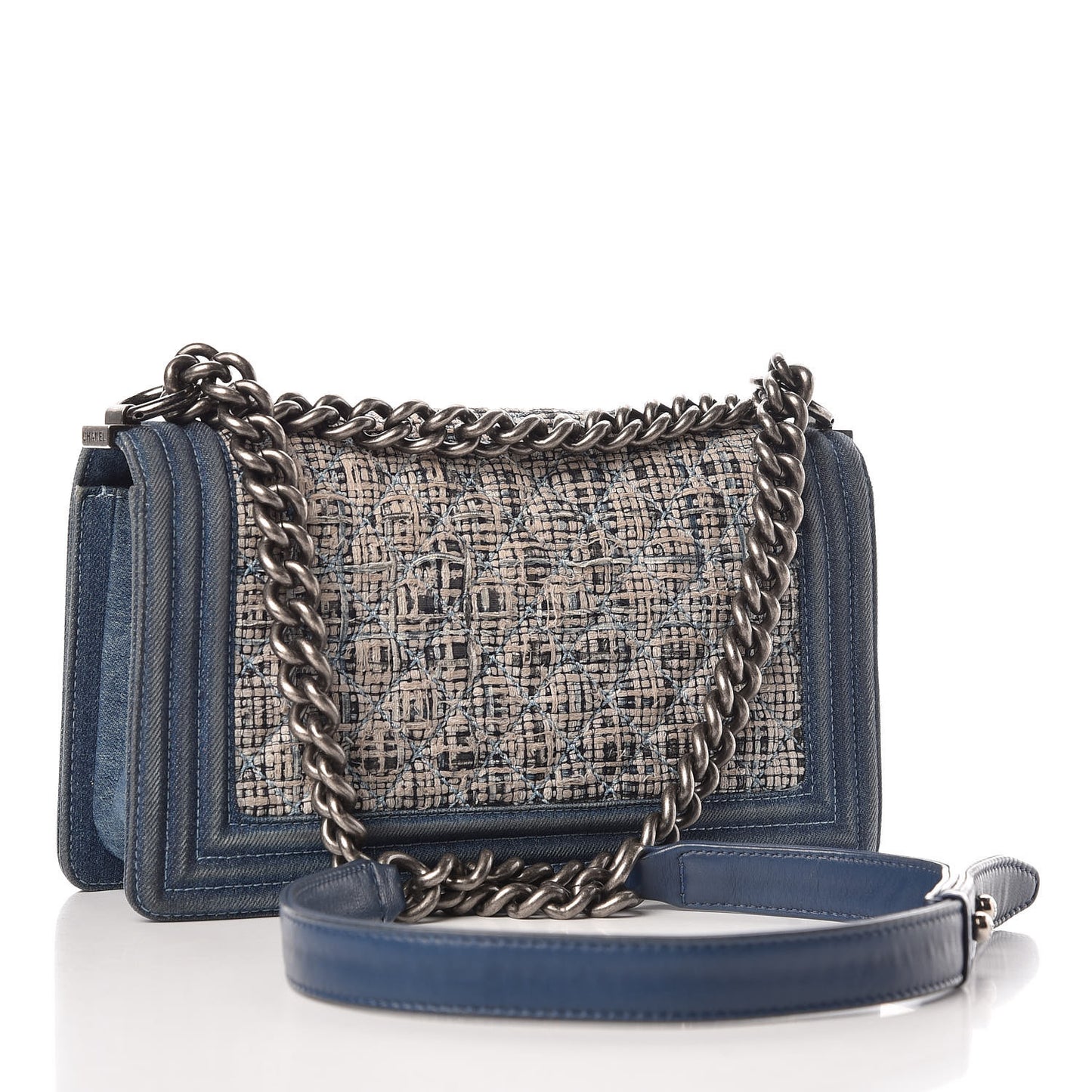 Tweed Denim Medium Boy Flap Dark Blue