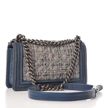Chanel Tweed Denim Medium Boy Flap Dark Blue 3 of 24