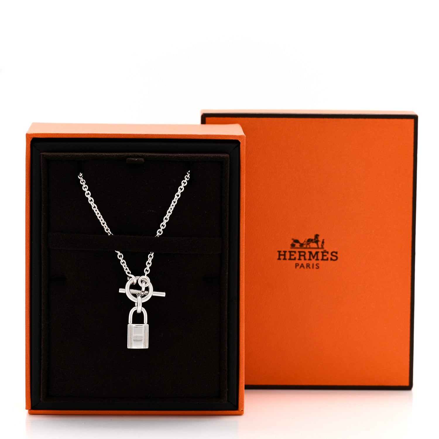 Hermes Sterling Silver Cadenas Kelly Lock Pendant Necklace 5 of 5