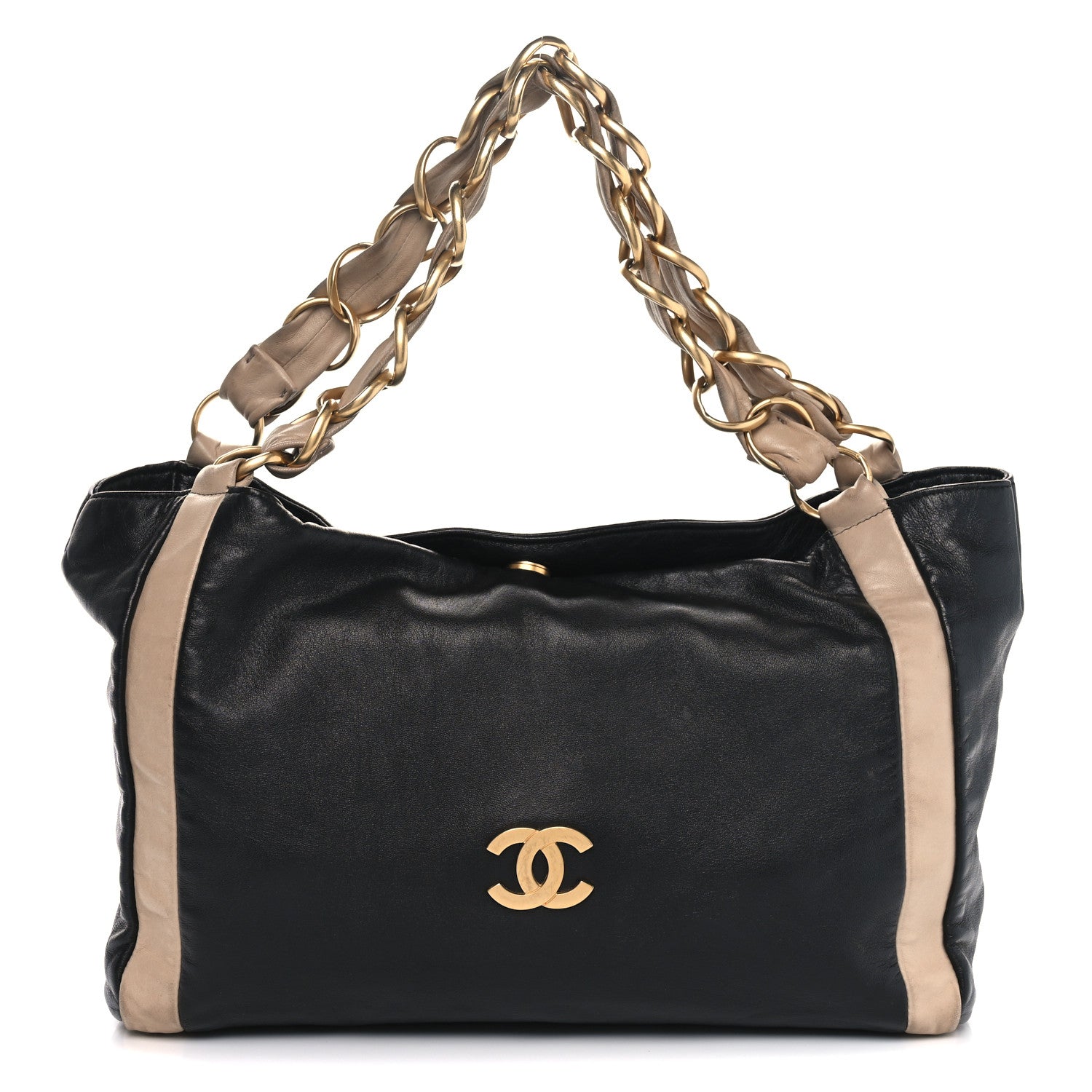 Chanel Lambskin Small Olsen Shoulder Bag Black Beige 1 of 15