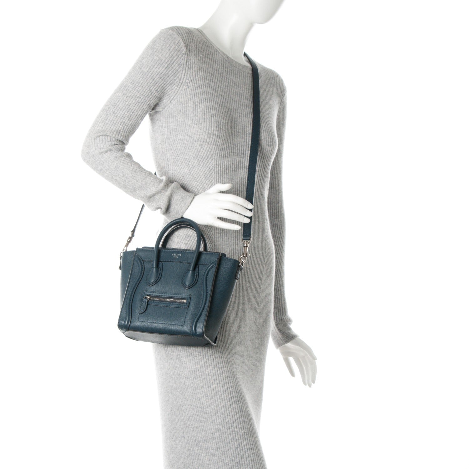 Celine Drummed Calfskin Nano Luggage Orage 2 of 7