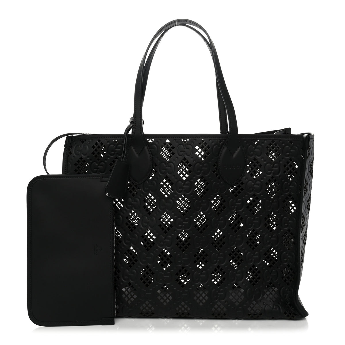 Gucci Calfskin GG Monogram Diamond Cut Medium Ophidia Tote Bag Black 3 of 10