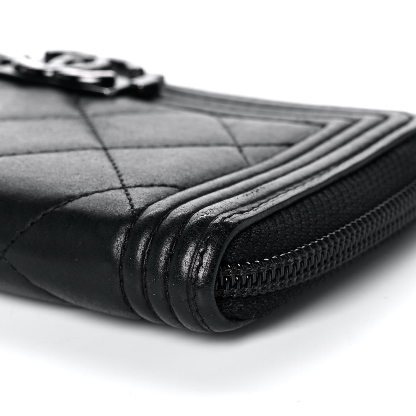 Lambskin Quilted Small Boy Zip Around Wallet Black
