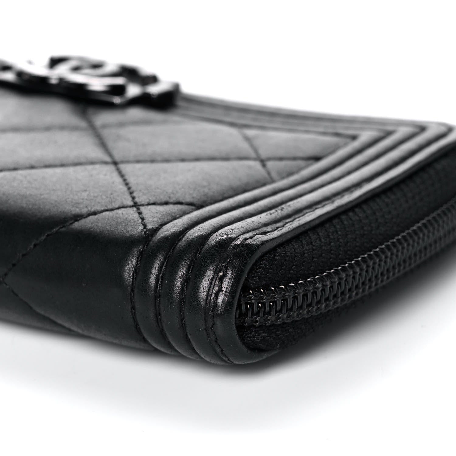 Chanel Lambskin Quilted Small Boy Zip Around Wallet Black 11 of 11