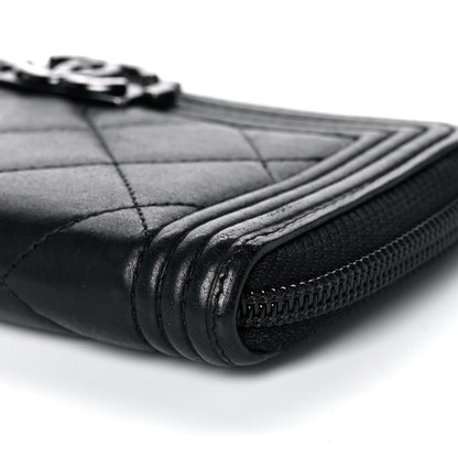 Chanel Lambskin Quilted Small Boy Zip Around Wallet Black 11 of 11