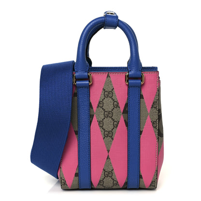 Gucci GG Supreme Monogram Textured Dollar Calfskin Rhombus Mini Tote Bag Beige Ebony Pink Blue 1 of 10