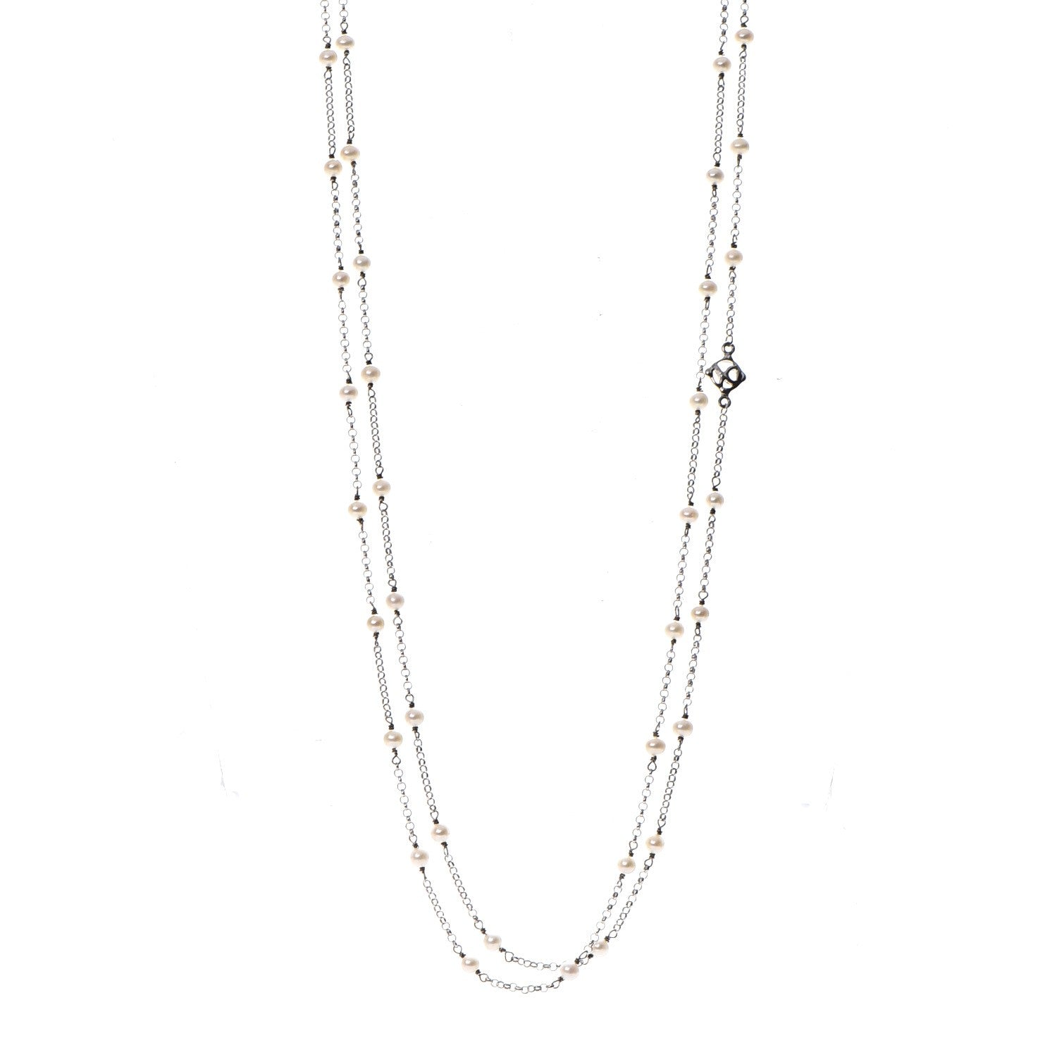David Yurman Sterling Silver Freshwater Pearl Bead Chain Necklace 1 of 7